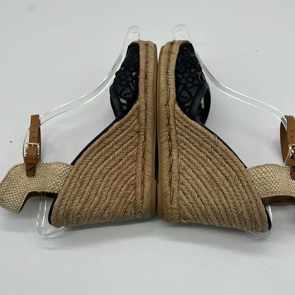 Tory Burch Navy Floral Lace Wedge Espadrilles size 10